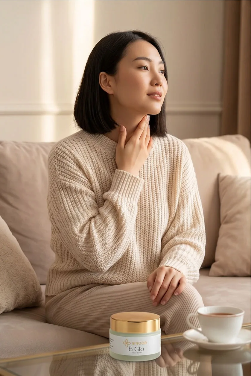 Woman with luminous complexion after using B Glo — B NOOR